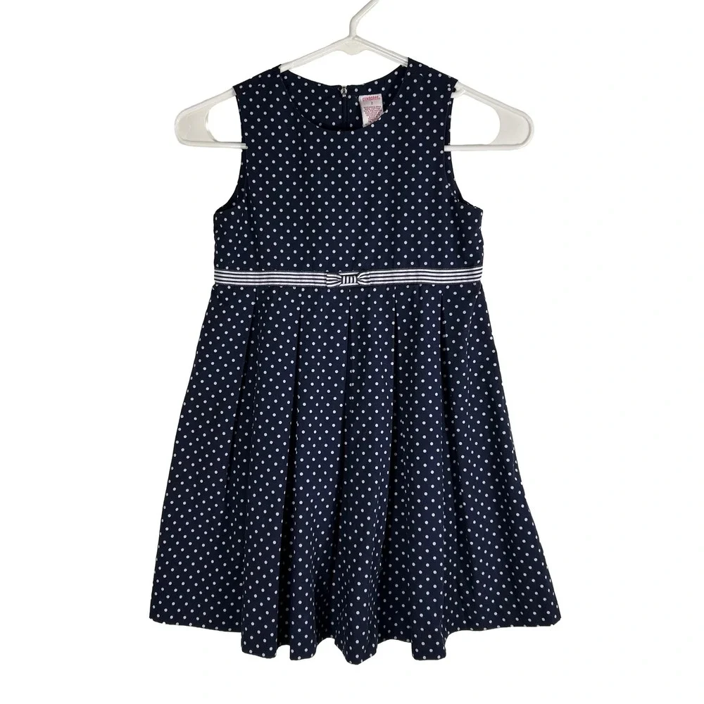 Gymboree Girls‎ Navy Blue White Polka Dot Pleated Sleeveless Dress Size 7